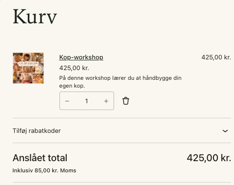 Kurven med varen og det samlede beløb
