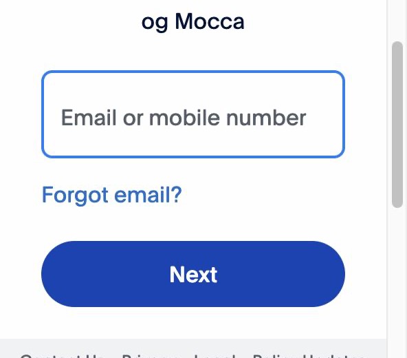 PayPal-vinduet med felt til e-mail og knappen Next